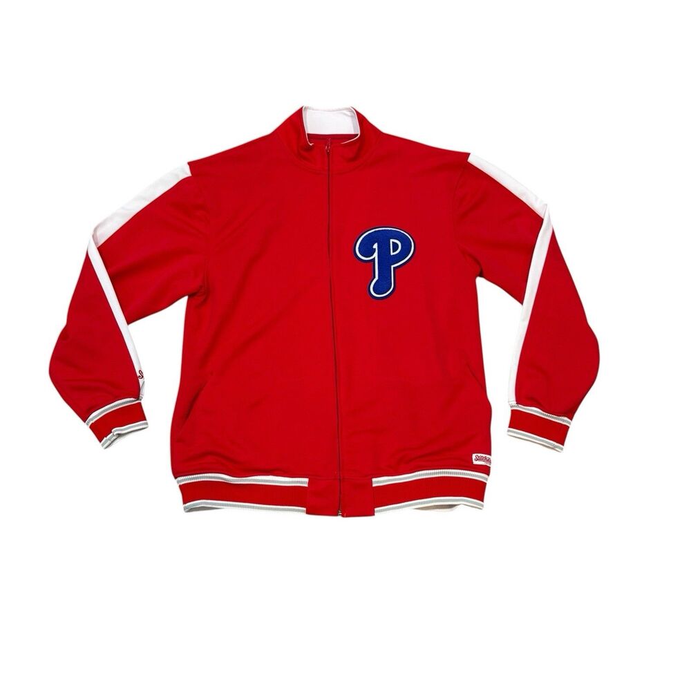 Stitches Philadelphia Phillies Track Jacket Men L Red Full Zip MLB Baseball
